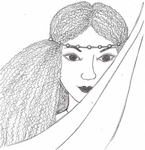 Sketch of Lady with Crimped Hair Through Veil