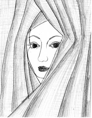 Sketch of Female Face Through Veil